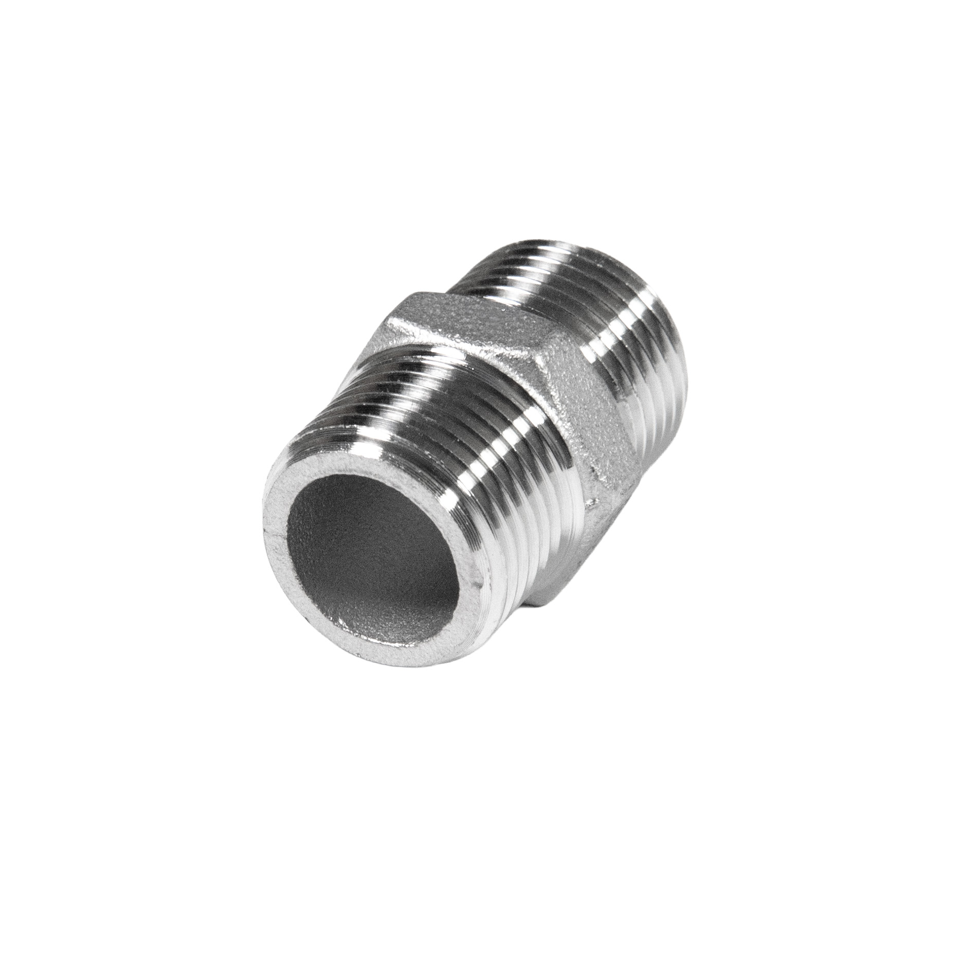 Doppelnippel, 6-kant, BSPP-Gewinde 1/4" - V4A - DIN EN ISO 228-1