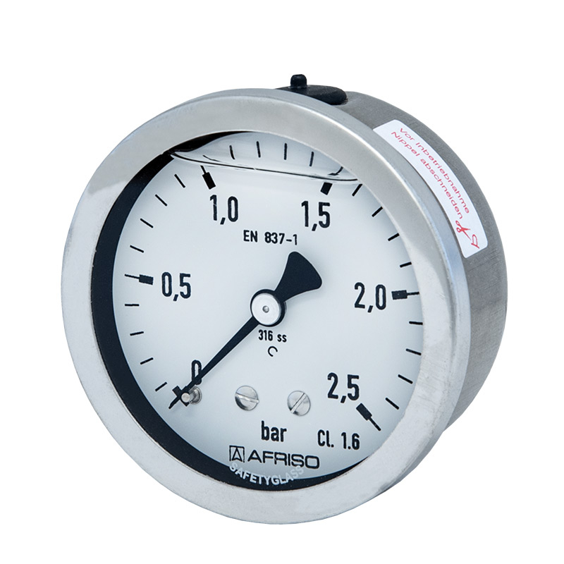 Edelstahlmanometer Ø 63 mm, Glyzerinfüllung