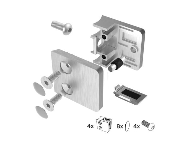 Glashalterset eckig, für Rundrohre 42,4 mm