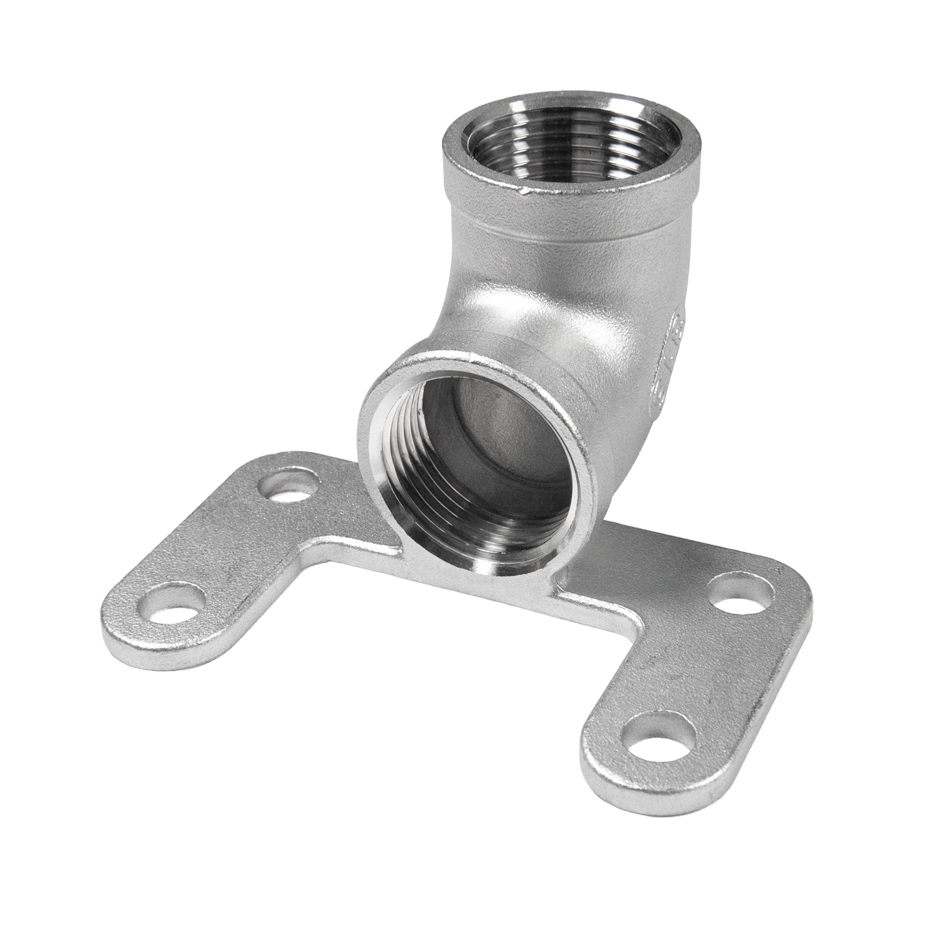 Deckenwinkel 90°, mit Wandplatte, innen-innen-Gew. Edelstahl 1 1/4" - V4A - DIN 2999